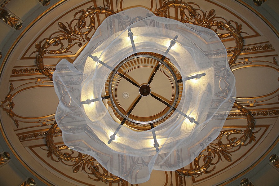Circular abstract sculpture on ceiling as part of a sculpture series, London
