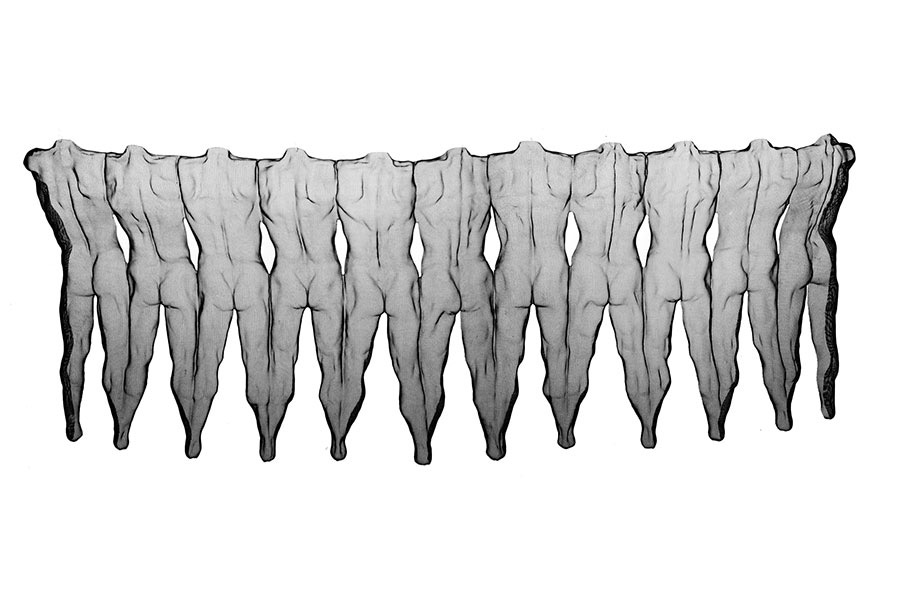 11 Male figures as a composition - semi-transparent steelmesh