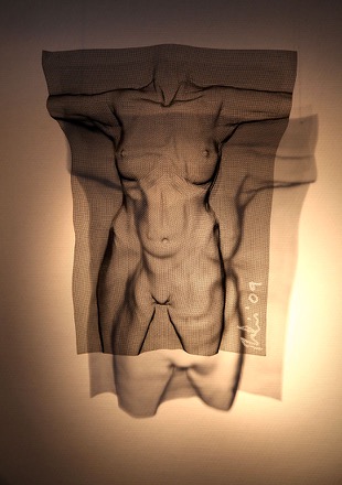 female nude forms as transparent wall sculpture