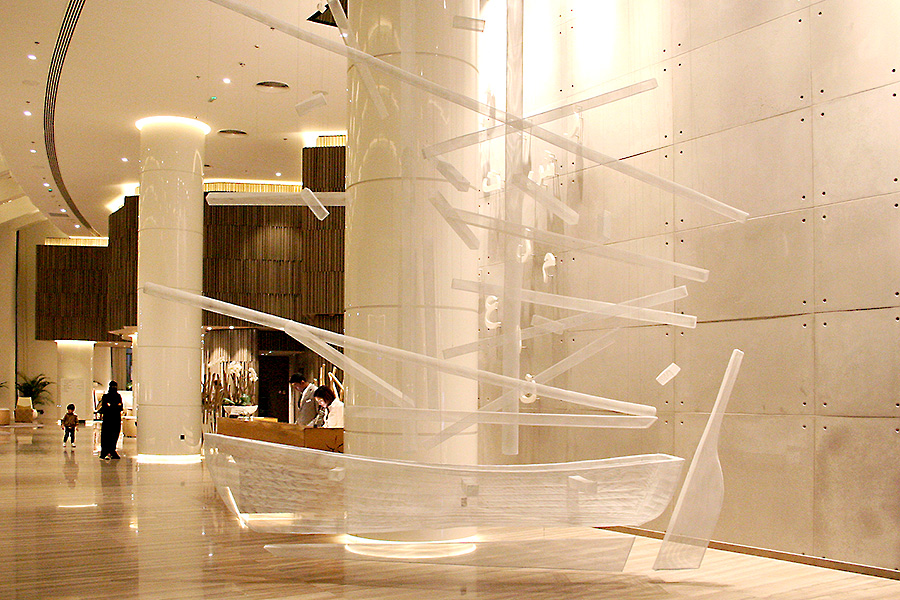 Mesh Sculpture of a Dhow - Arabic ship - in hotel lobby Le Royal Meridien Dubai