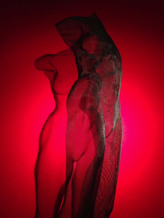 nude girl sculpture black on red