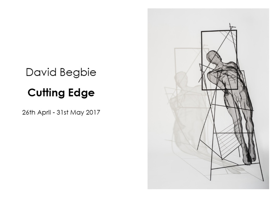 invitation to art exhibition with sculptures by david begbie - male nude body in armature