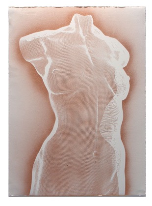 Nude print in bronze on white - unique artwork by David Begbie