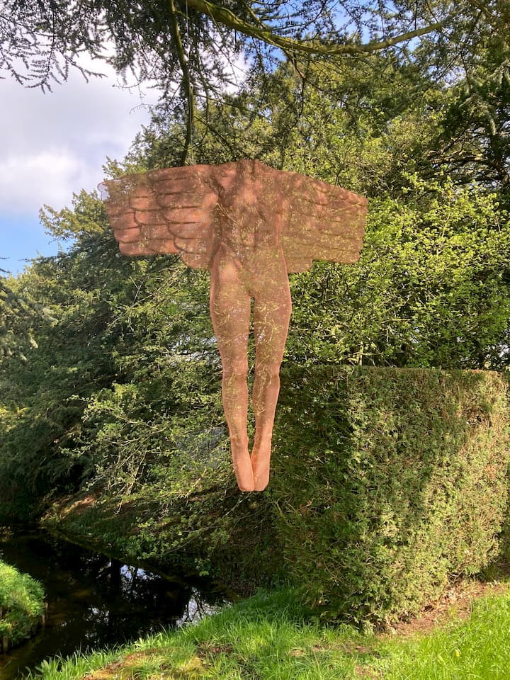 A wire-sculpture of an angel by artist David Begbie