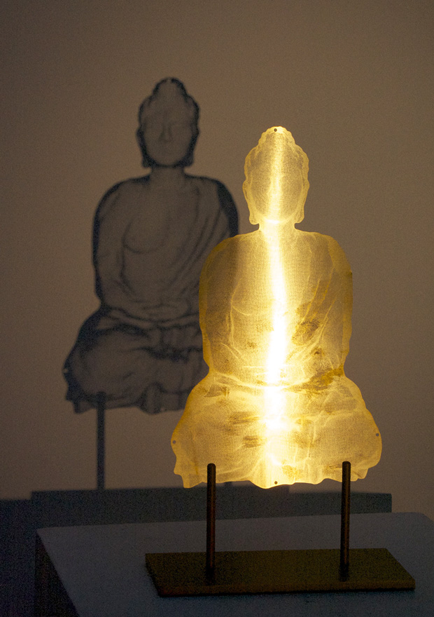Buddha David Begbie wall sculpture lit 2